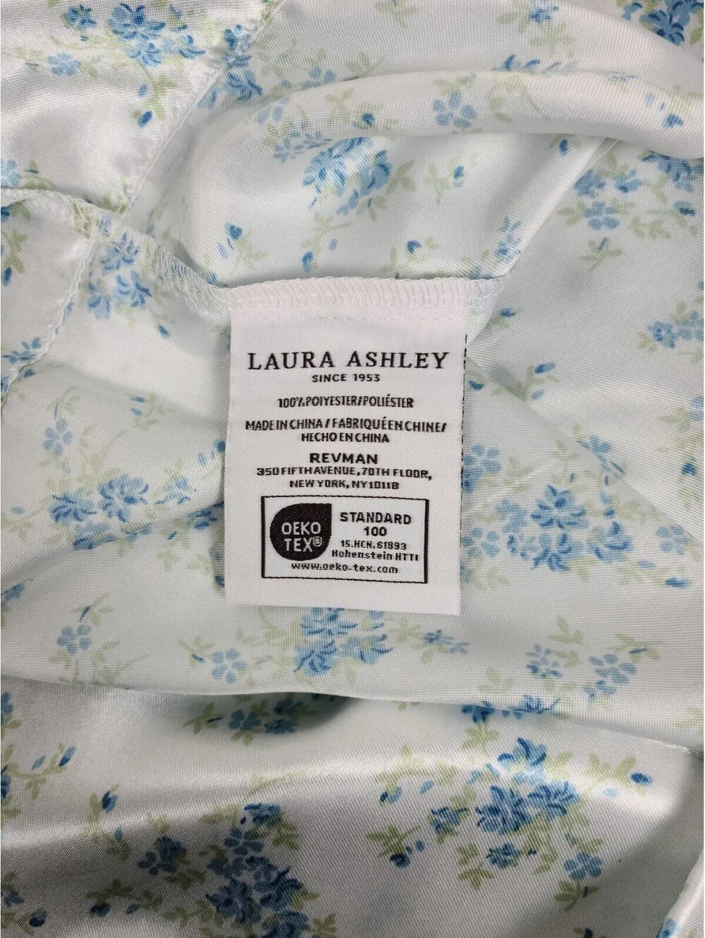 Laura Ashley Queen Satin Sheet Set Blue Floral